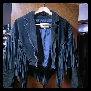 Black suede fringe cropped jacket